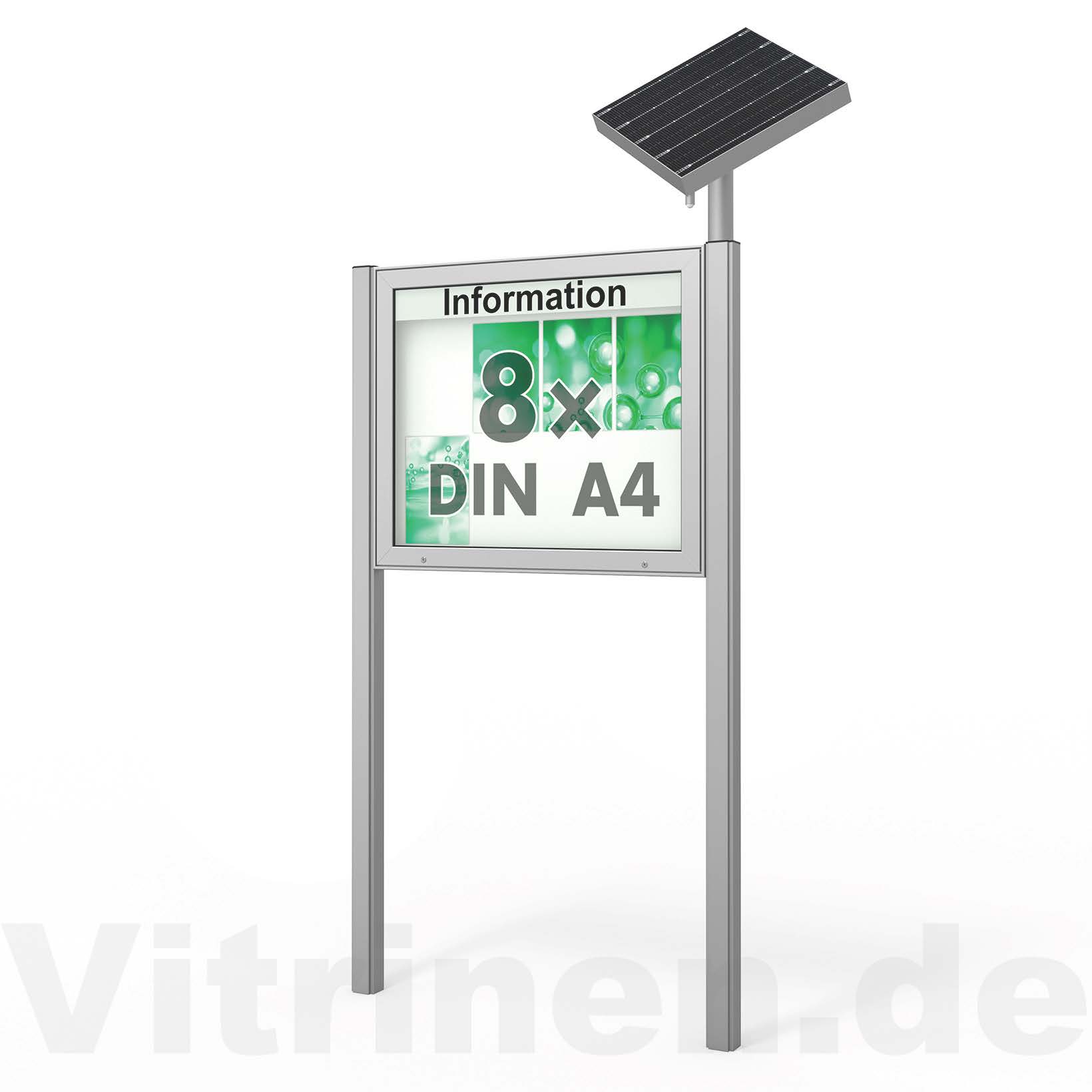 8 x DIN A4 Schaukasten Plenum eckig - der "Klassiker" mit Solar-Modul und Pfosten - Bautiefe 65mm 8 x DIN A4 Schaukasten Plenum eckig - der "Klassiker" mit Solar-Modul und Pfosten - Bautiefe 65mm