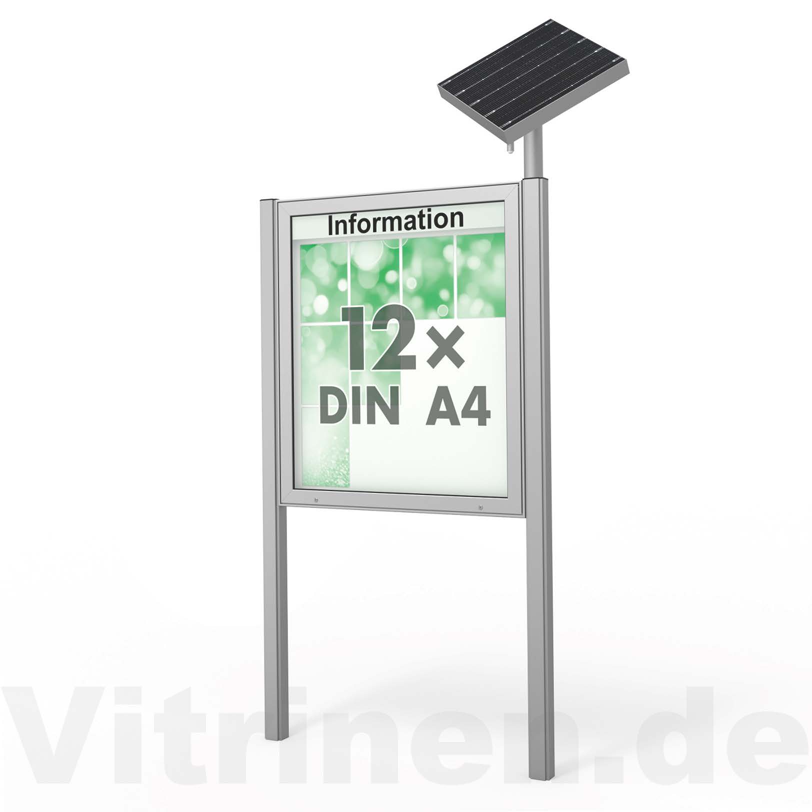 12 x DIN A4 Schaukasten Plenum eckig - der "Klassiker" mit Solar-Modul und Pfosten - Bautiefe 65mm 12 x DIN A4 Schaukasten Plenum eckig - der "Klassiker" mit Solar-Modul und Pfosten - Bautiefe 65mm